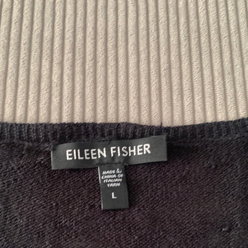 Eileen Fisher size large Black V-Neck Women's tunic Top linen silk sustainable - Picture 3 of 10
